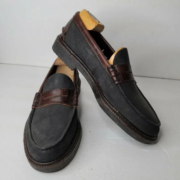 Sebago Mens Shoes Penny Loafers Navy Blue Canvas Brown Leather 10 M w Stretchers